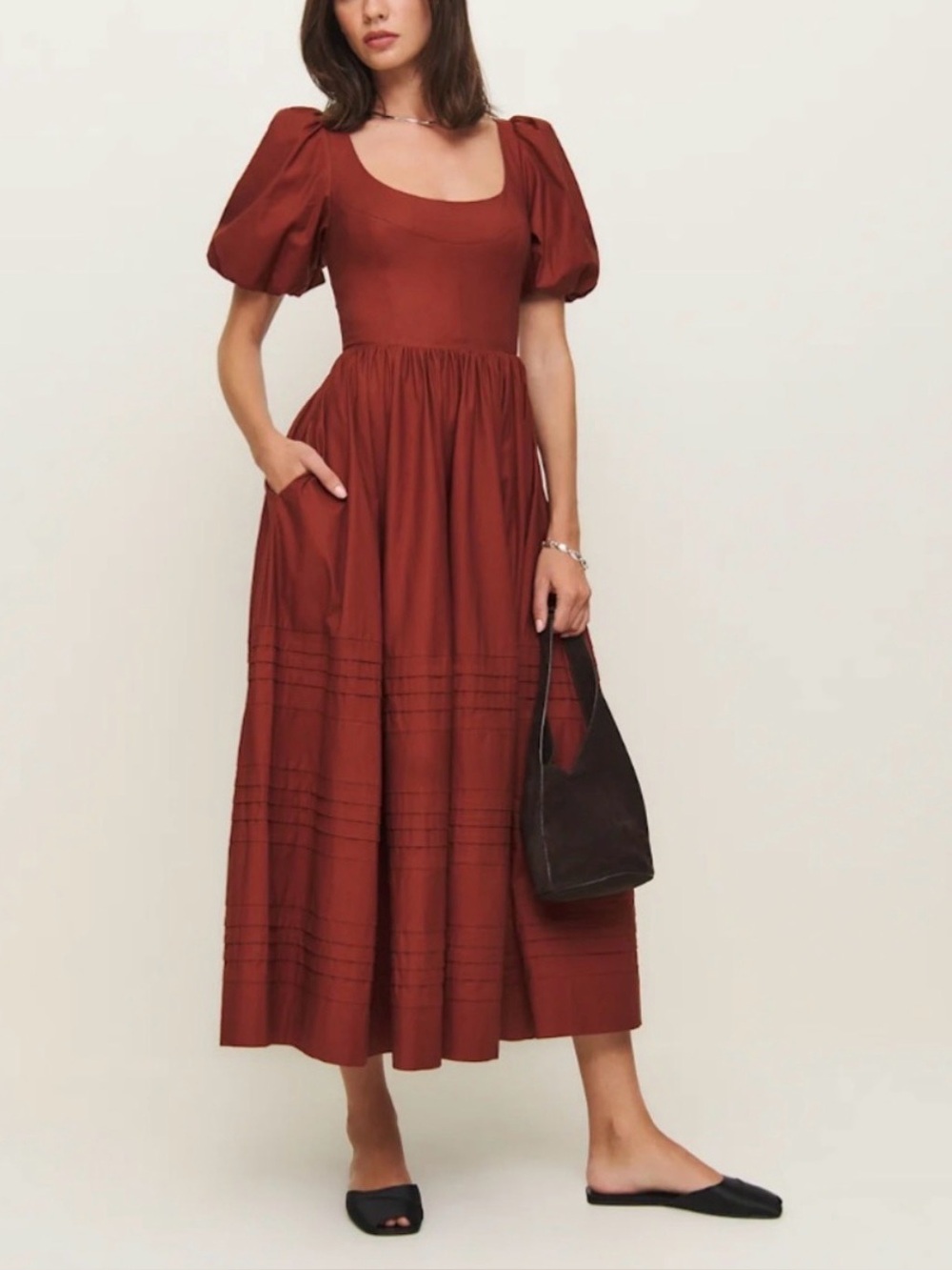 Reformation Everlyn Dress Fig Jam Size 8 puff sleeve milk maid dress boning